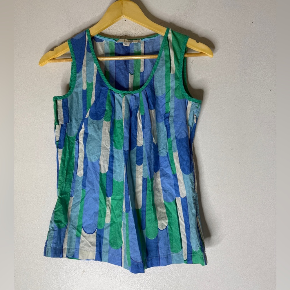 Boden Blue Green Sleeveless Geometric Print‎ Blouse Size 4